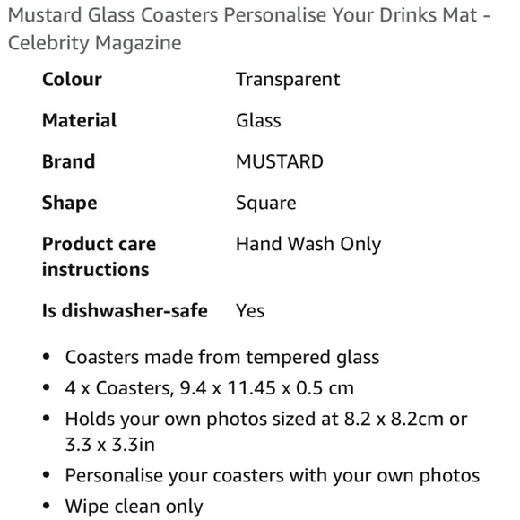 MUSTARD Celebrity Coasters for your Photos Tempered Glass Coaster Set - Picture 14 of 15